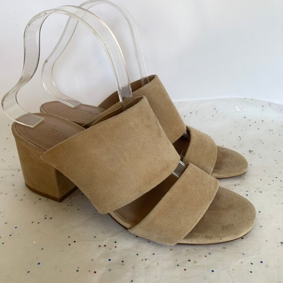 Vince Tan Suede Double Strap Benetta Slide Mule Block Heel Sandals - Size 8 - Picture 2 of 10